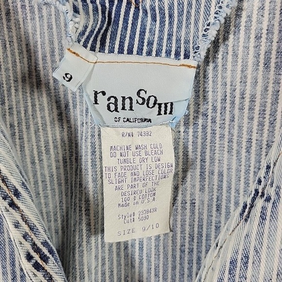 VTG 80s 90s ACID WASH Striped Denim OVERALLS JUMPER bleached mini dress SZ 9/10 - Picture 4 of 13